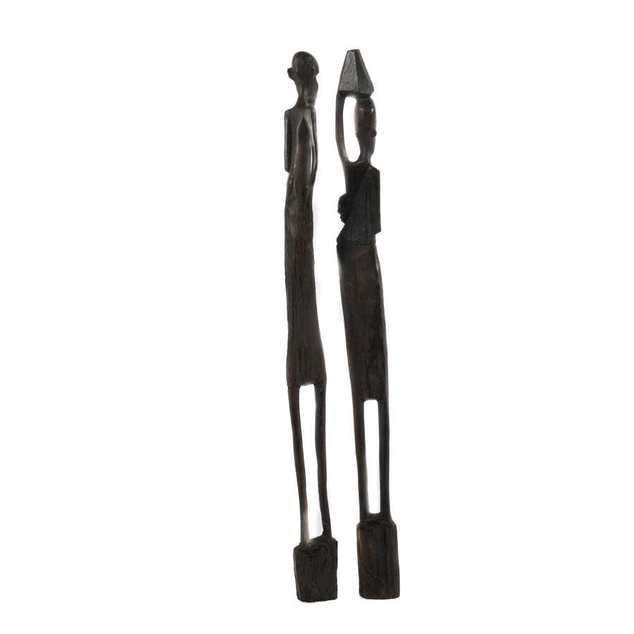 Pair of Carved Wood Tribal African Statues-5