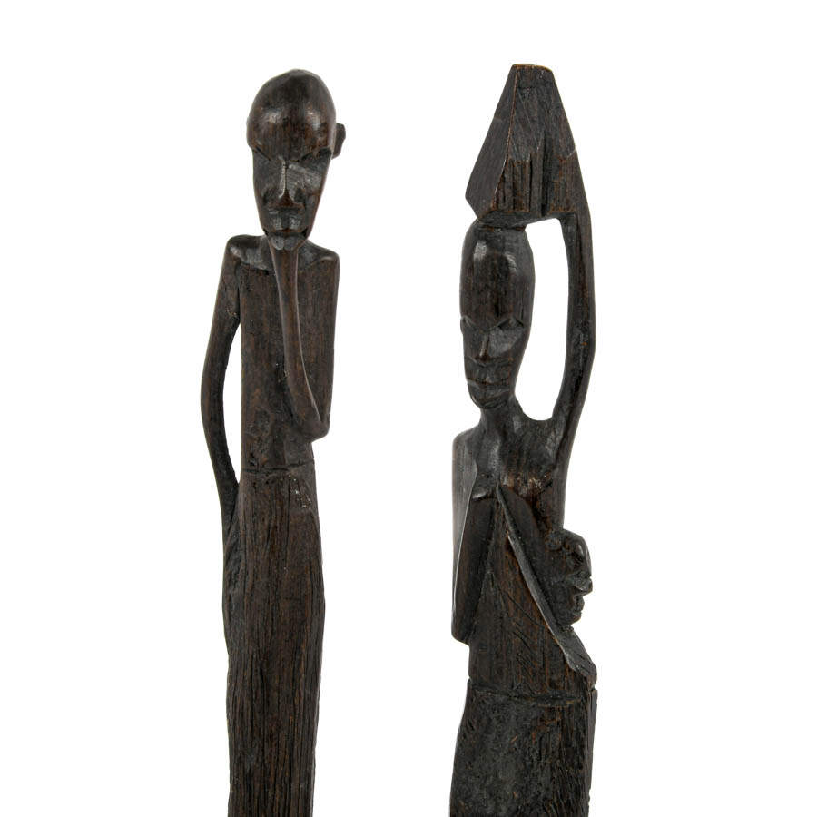 Pair of Carved Wood Tribal African Statues-2