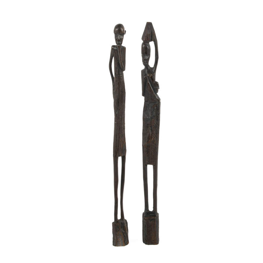 Pair of Carved Wood Tribal African Statues-1