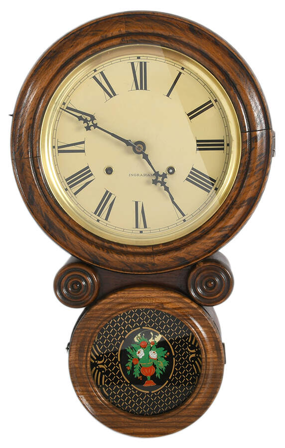 Antique Ingrahm Reverse Painted Clock-1