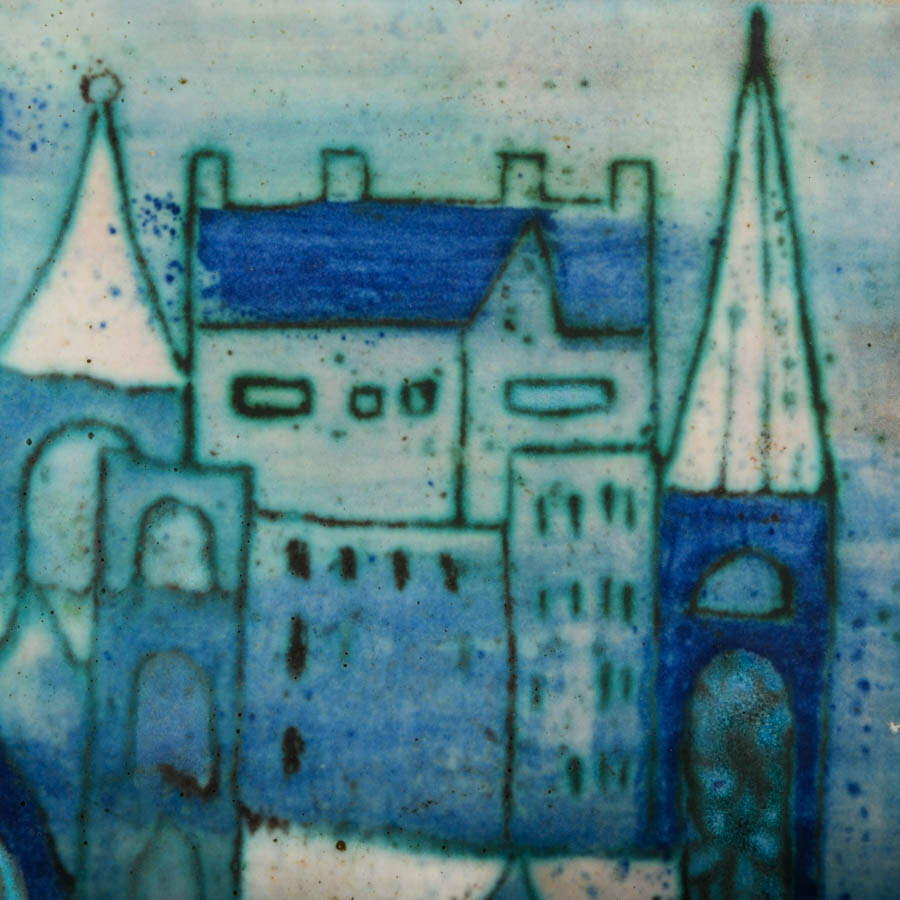 Large Blue and White Ceramic Cityscape Plaque-4
