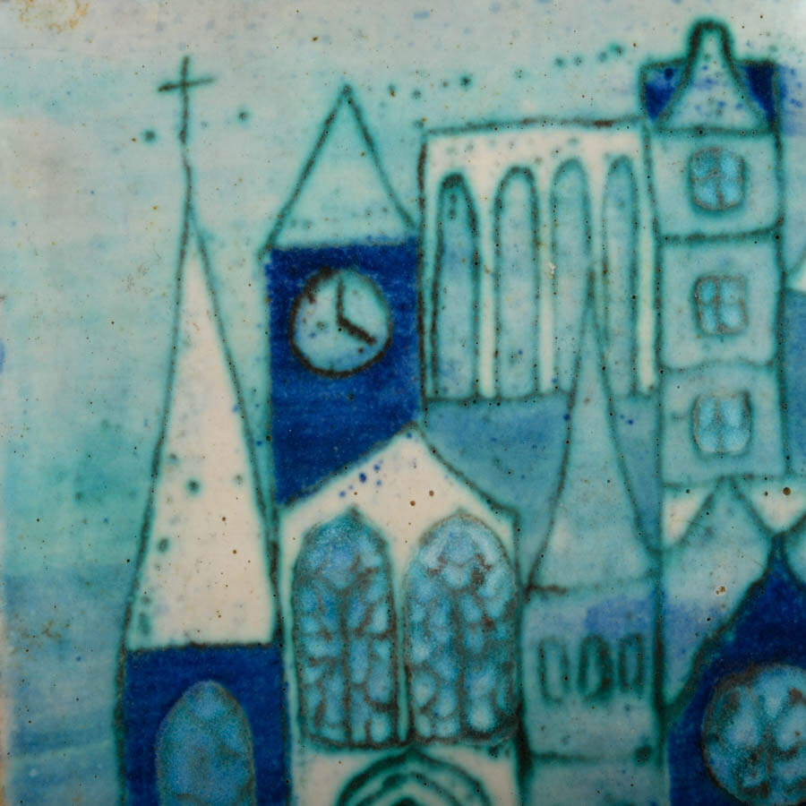 Large Blue and White Ceramic Cityscape Plaque-2
