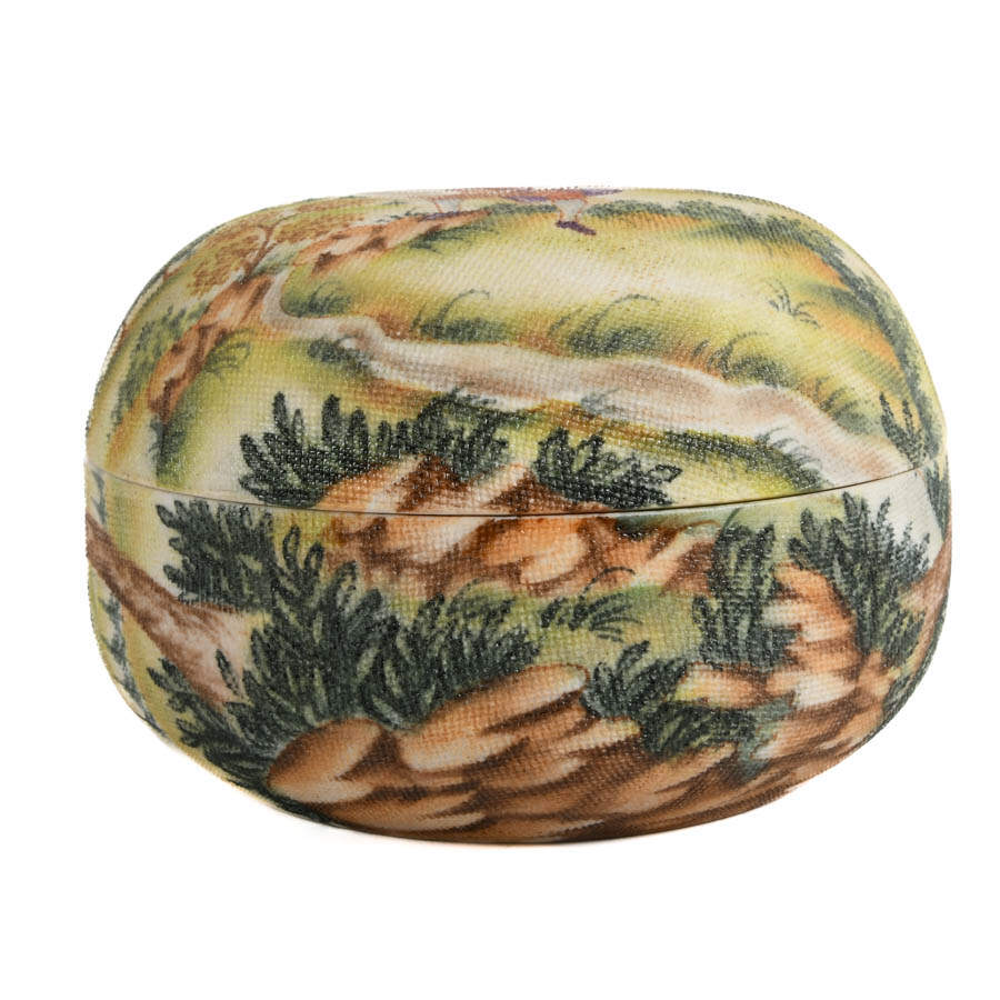 Antique Pictorial Tapestry Covered Dresser Box-4
