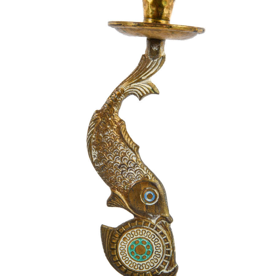 Hammered Brass Judaica Fish Candle Holder-3