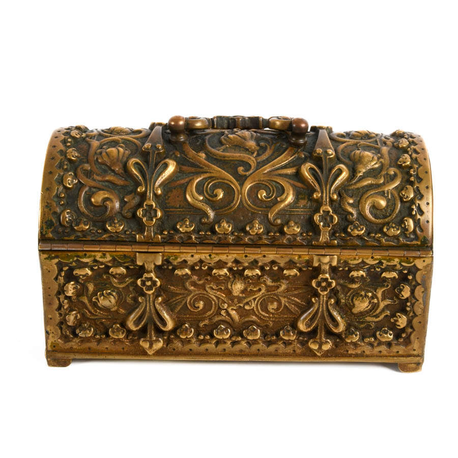 Antique Ornate German Bronze and Brass Jewelry Casket-7