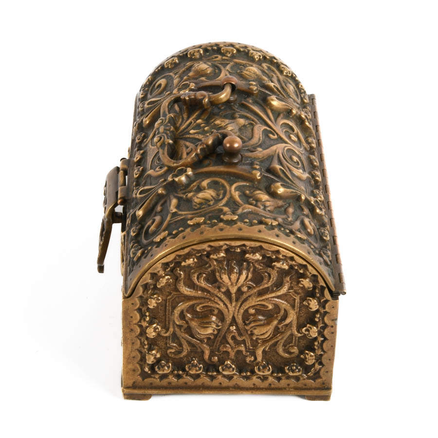 Antique Ornate German Bronze and Brass Jewelry Casket-6