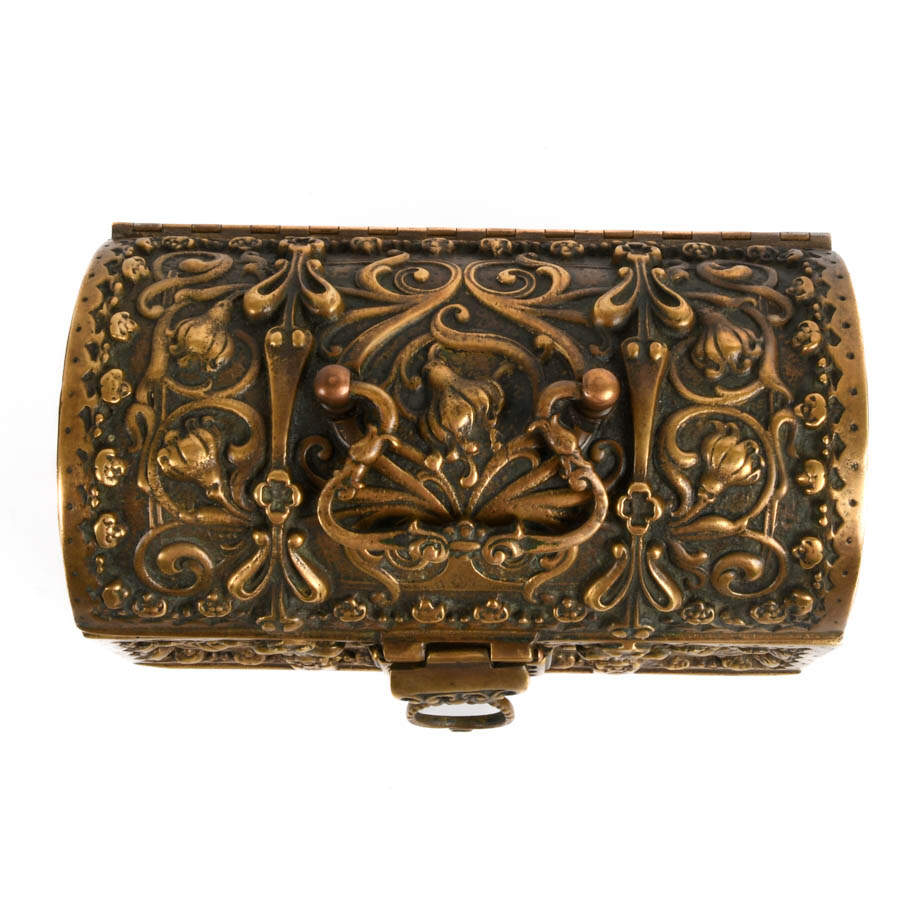 Antique Ornate German Bronze and Brass Jewelry Casket-4