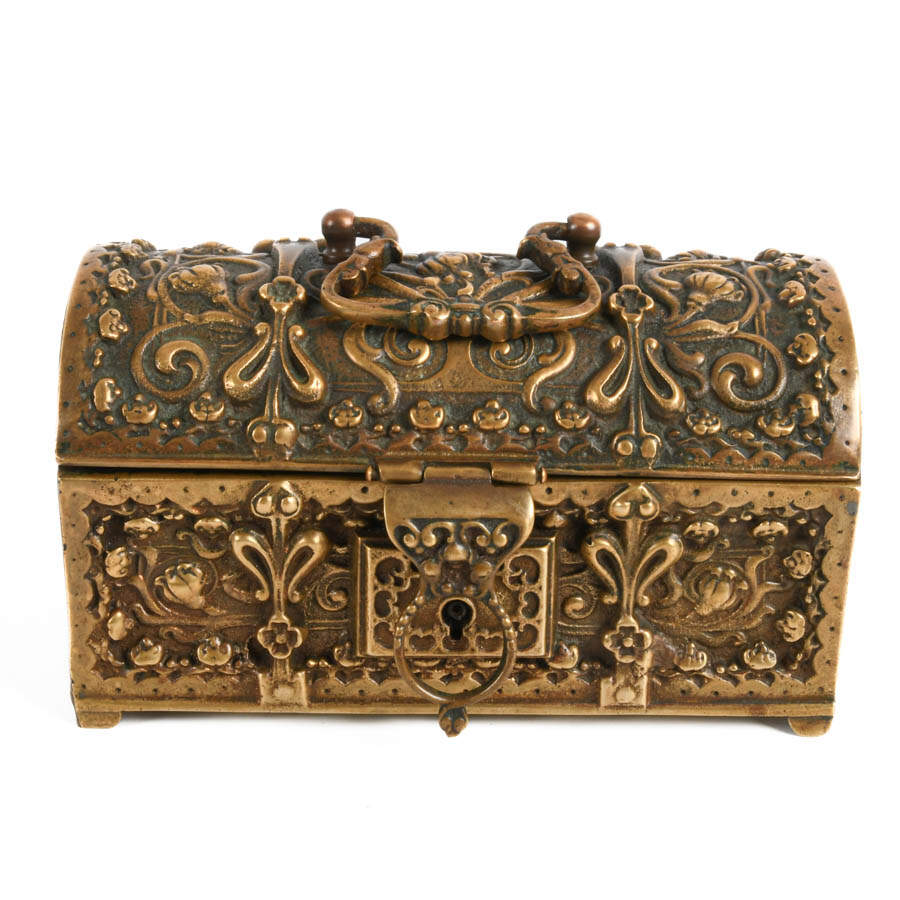 Antique Ornate German Bronze and Brass Jewelry Casket-3