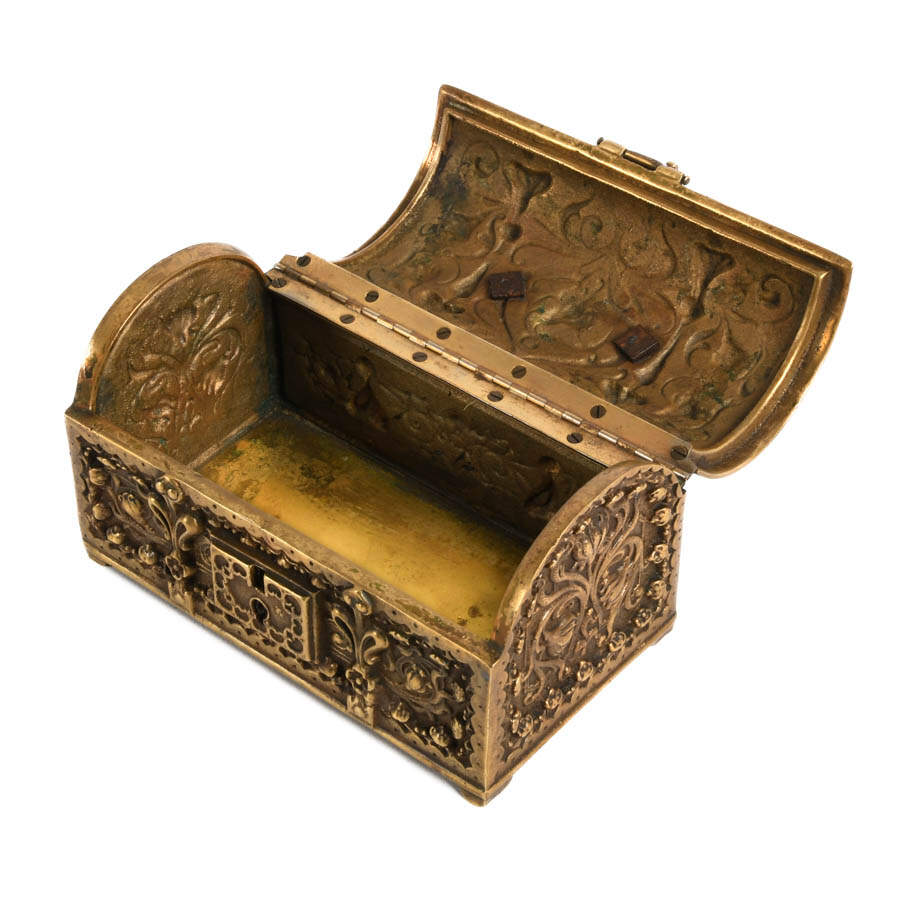 Antique Ornate German Bronze and Brass Jewelry Casket-2