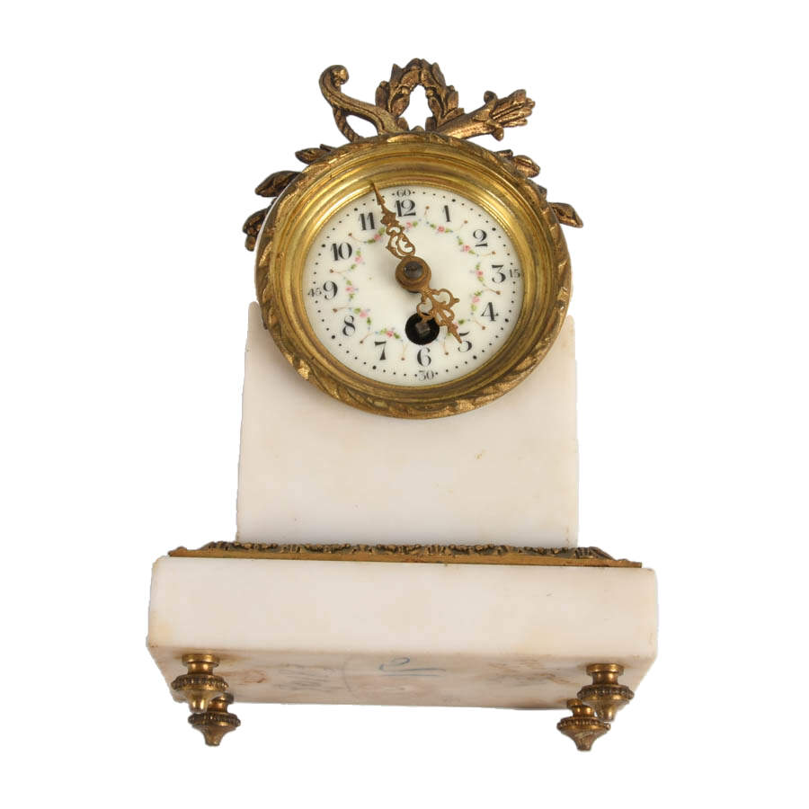 Antique French Gilt Bronze and White Marble Clock-9