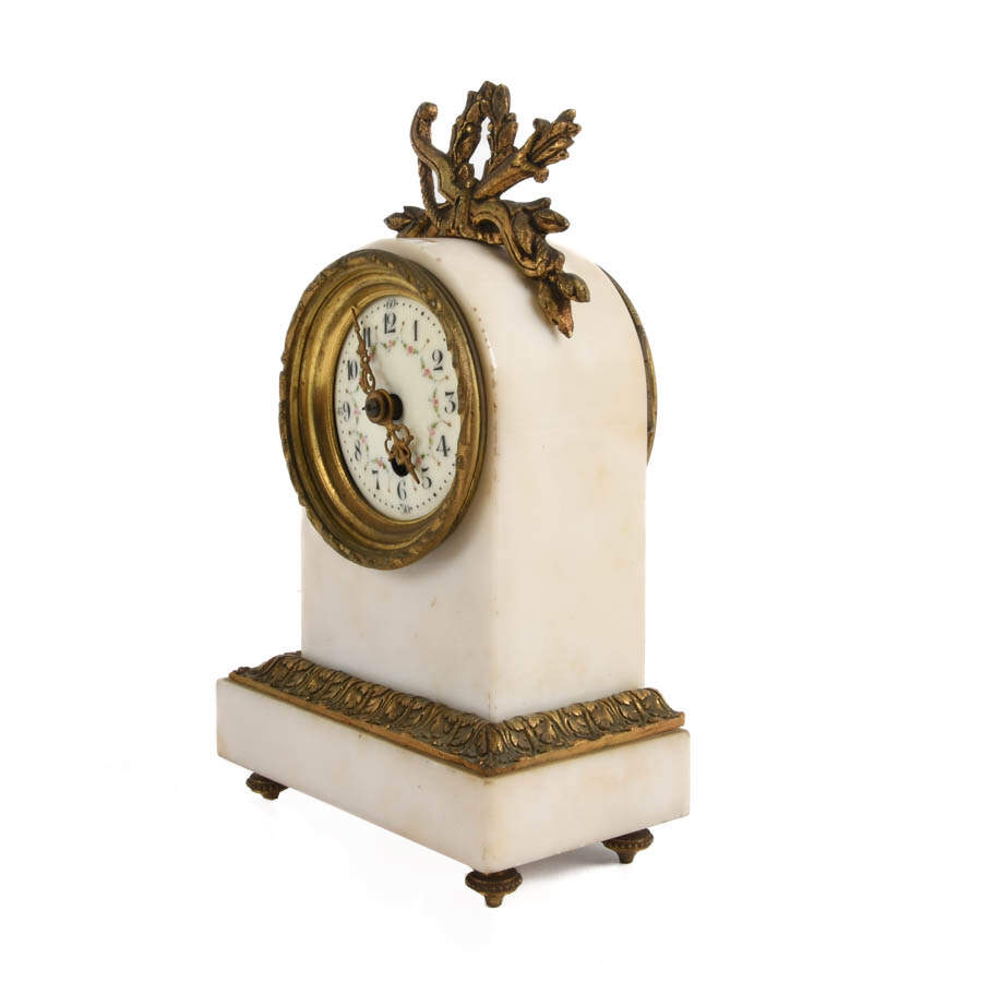 Antique French Gilt Bronze and White Marble Clock-7
