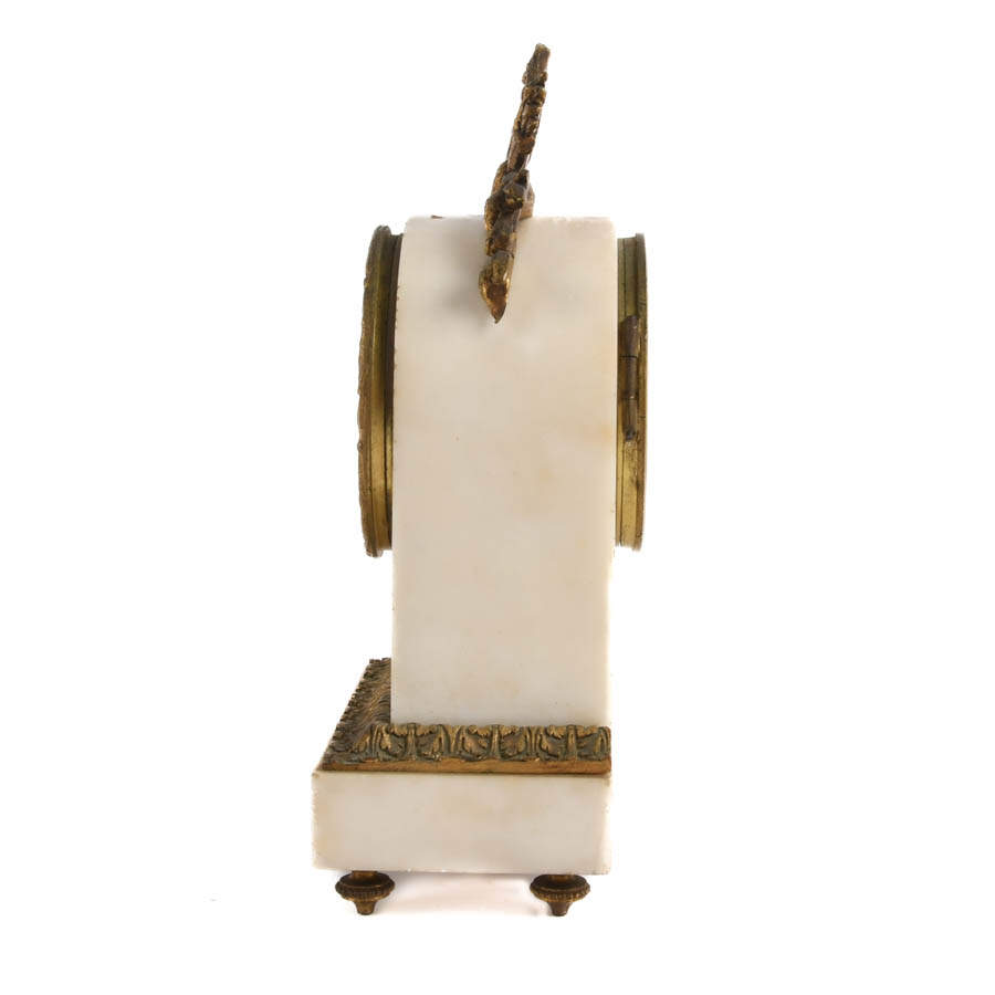 Antique French Gilt Bronze and White Marble Clock-3