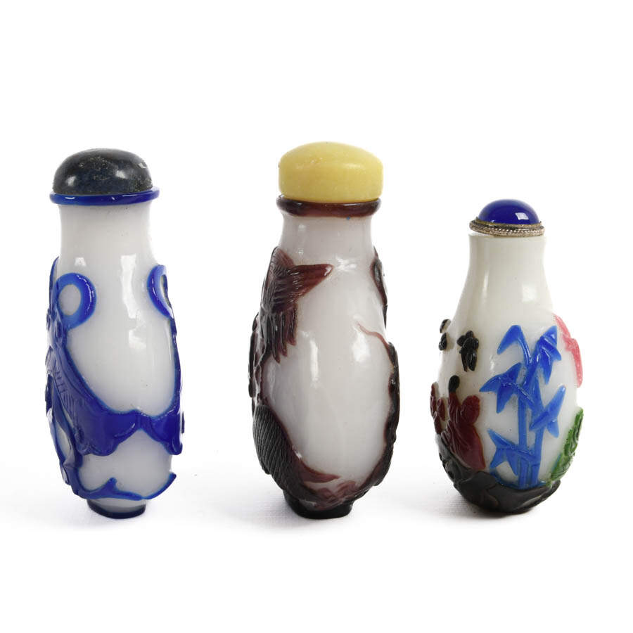 Grouping of Three Chinese Peking Glass Snuff Bottles-2