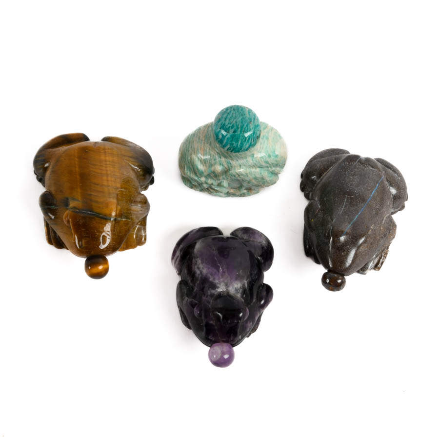 Grouping of Four Frog and Bird Stone Snuff Bottles-2