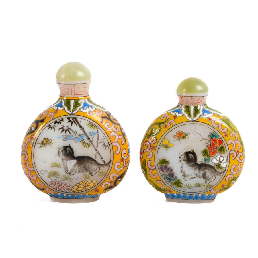 Grouping of Two Chinese Decorated Enamel and Hand-Painted Snuff Bottles-1