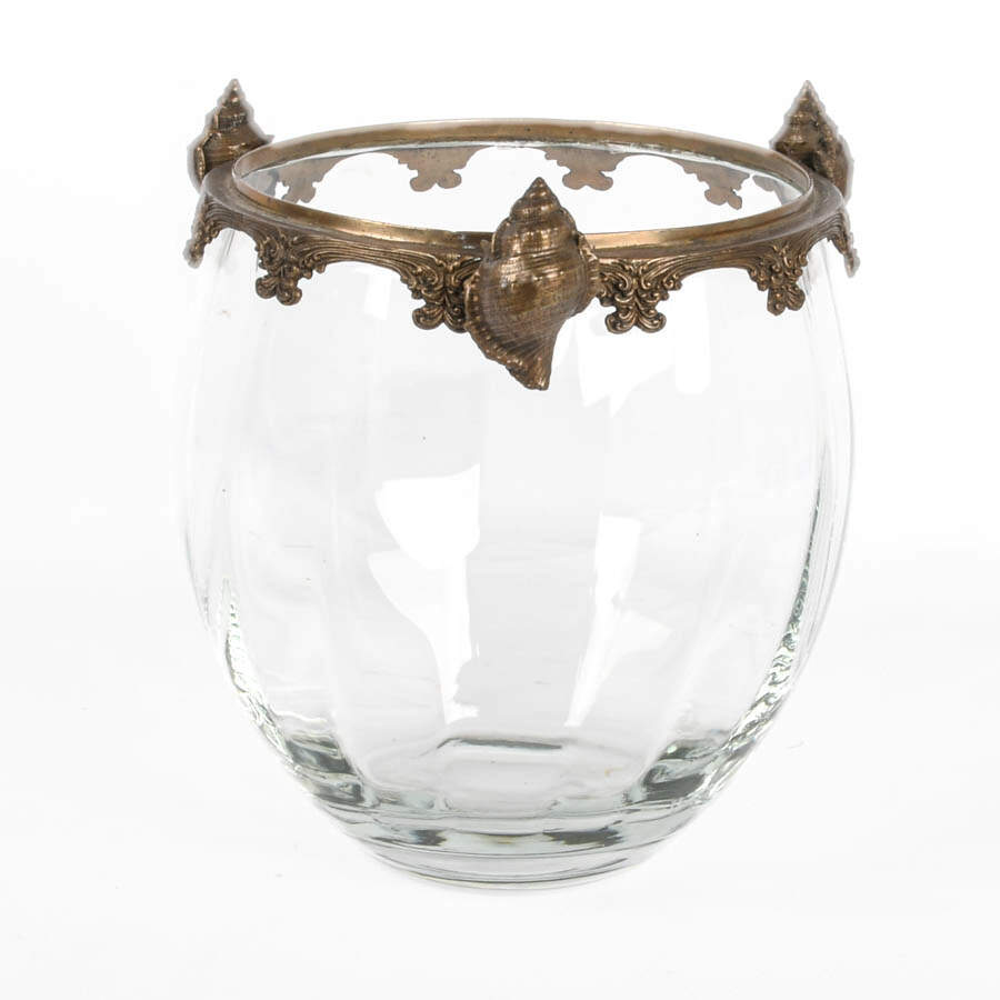 Crystal Urn with Metal Conch Shell Rim-2