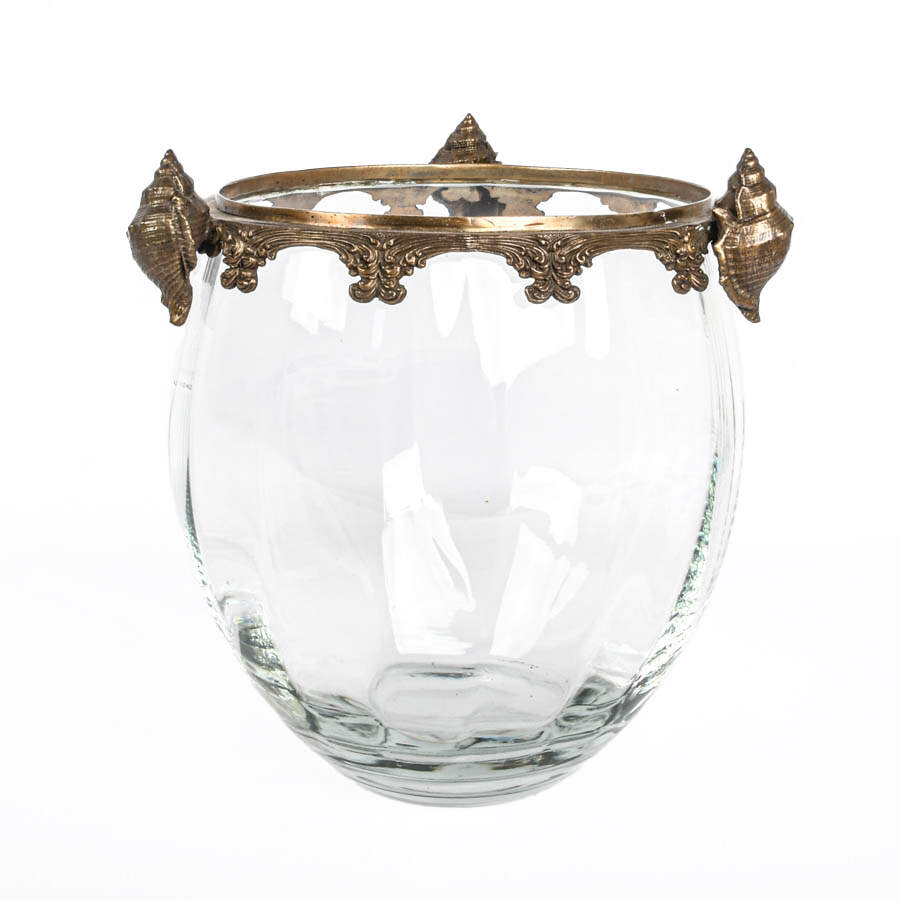 Crystal Urn with Metal Conch Shell Rim-1