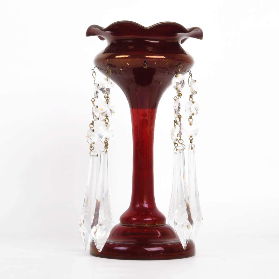 Victorian Ruby Luster with Hanging Prisms-4