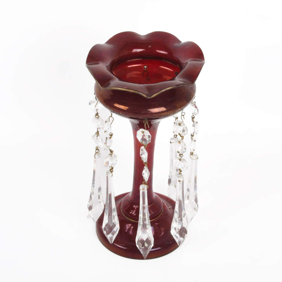 Victorian Ruby Luster with Hanging Prisms-3