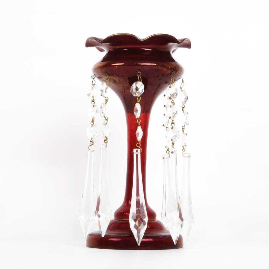 Victorian Ruby Luster with Hanging Prisms-2