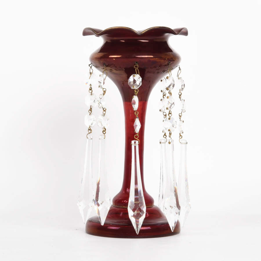 Victorian Ruby Luster with Hanging Prisms-1