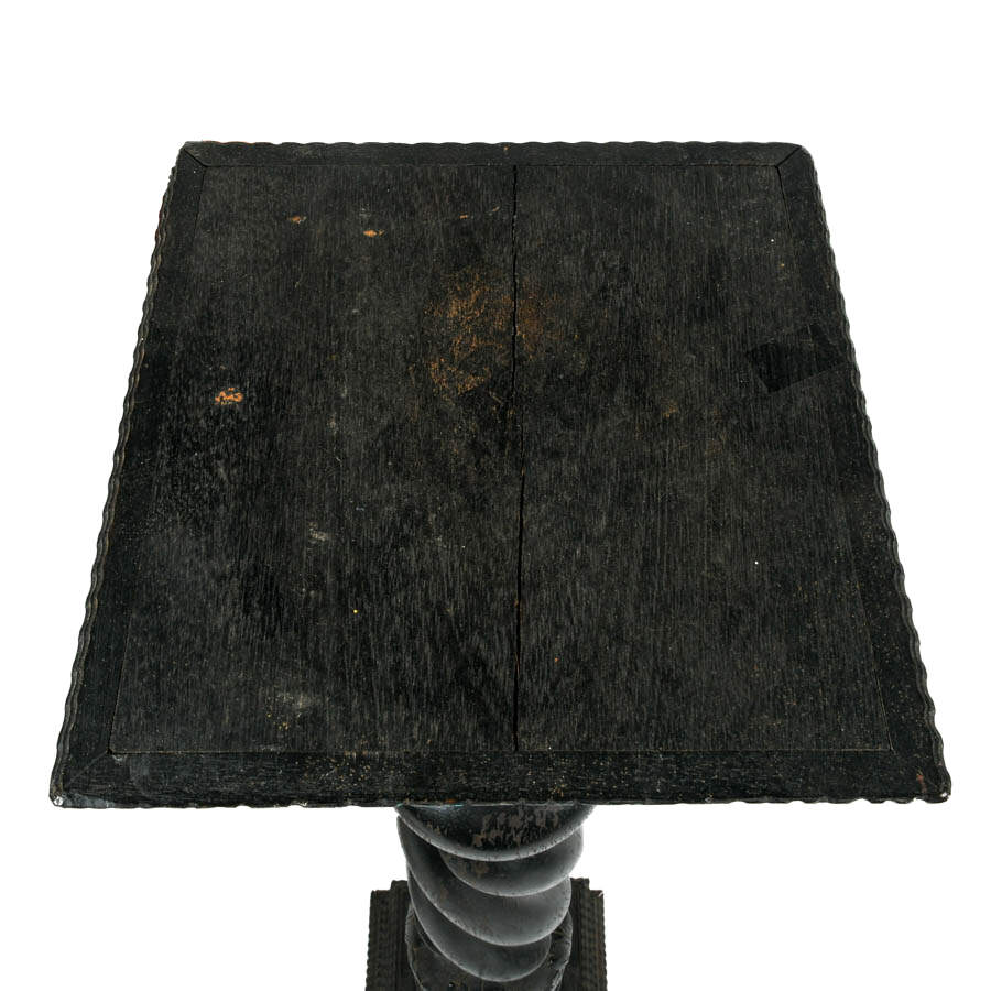 Antique Ebony Barley Twist and Floral Decorated Column-5