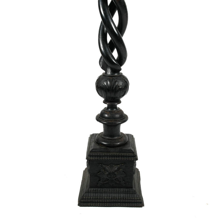 Antique Ebony Barley Twist and Floral Decorated Column-4