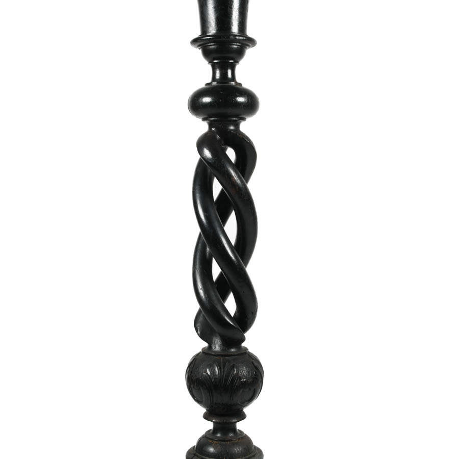 Antique Ebony Barley Twist and Floral Decorated Column-3