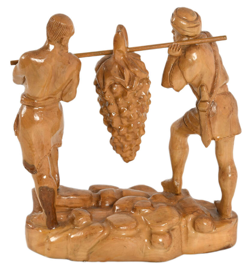 Antique Carved Wood Biblical "Joshua and Caleb" Statue-2