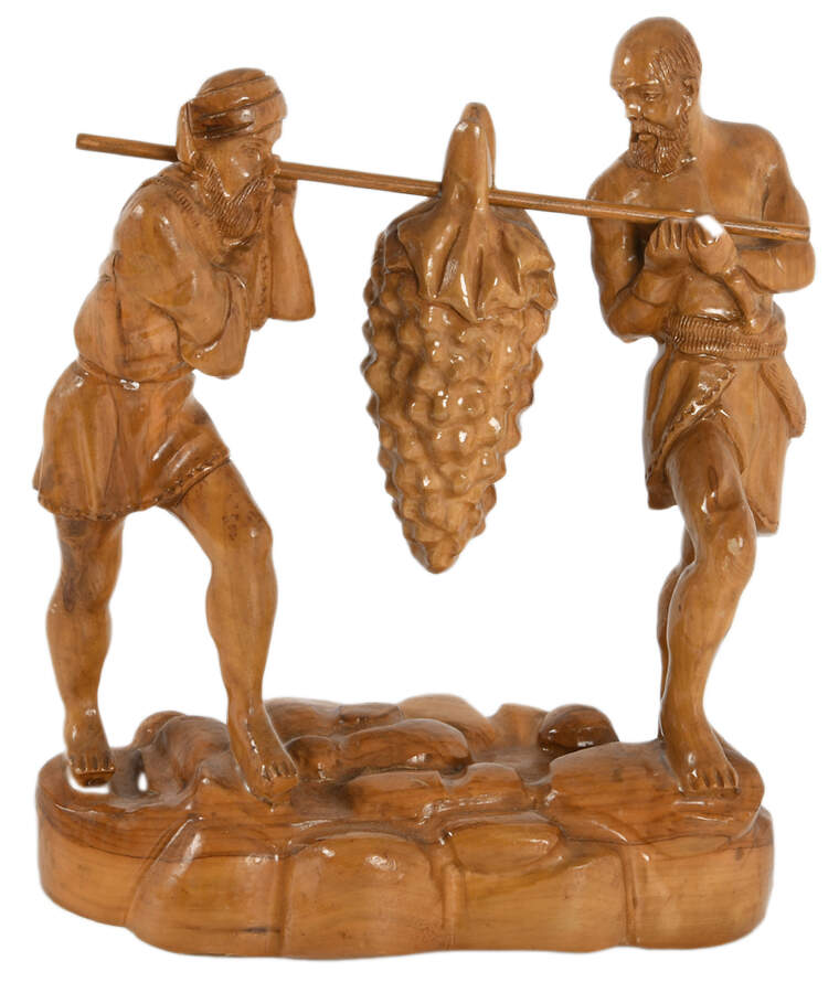 Antique Carved Wood Biblical "Joshua and Caleb" Statue-1