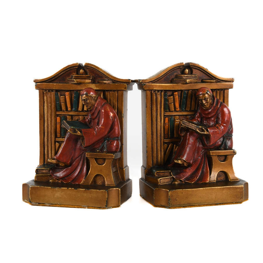 Pair of L.V. Aronson Figural Bronze Monk Bookends-1