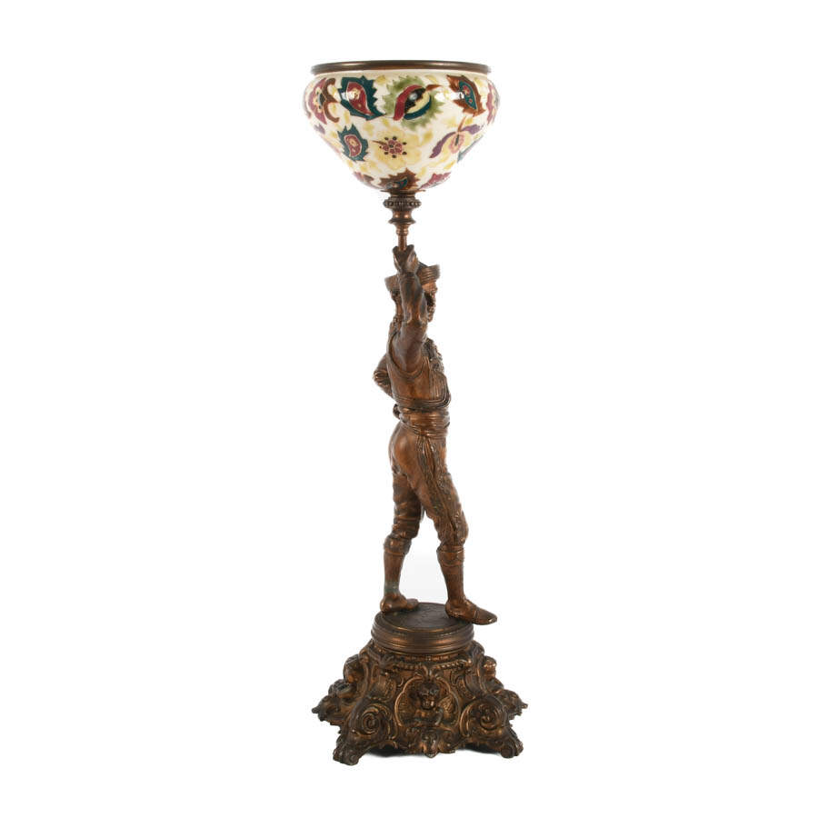 Figural Spelter Gentleman Centerpiece with Hand-Painted Ceramic Holder-7