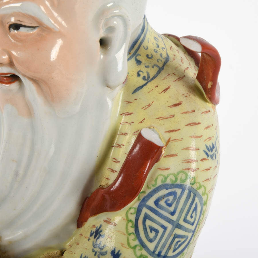 Chinese Famille Rose Shou Xing Porcelain Statue-3