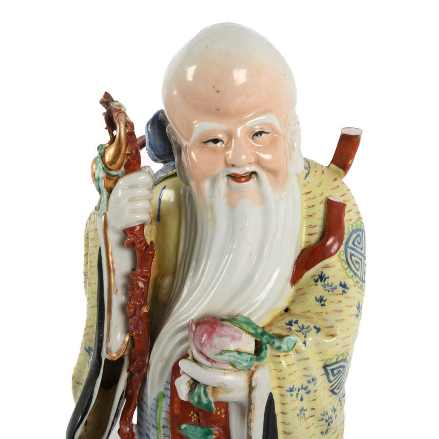 Chinese Famille Rose Shou Xing Porcelain Statue-2