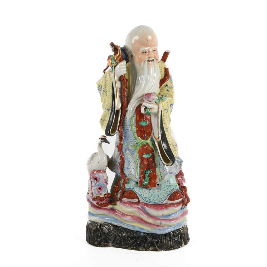 Chinese Famille Rose Shou Xing Porcelain Statue-1