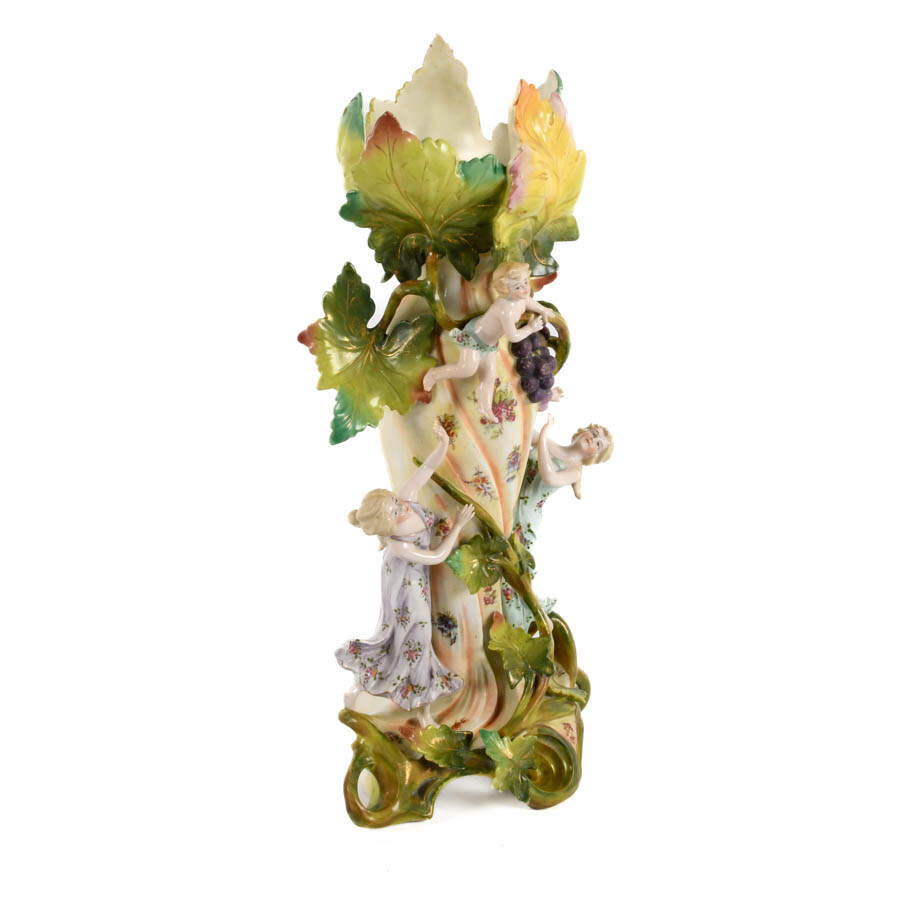 Figural Art Nouveau Saxony Vase with Botanical Motifs-6