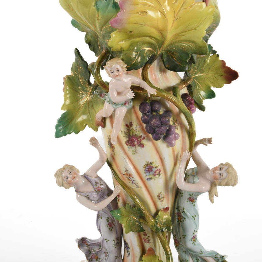 Figural Art Nouveau Saxony Vase with Botanical Motifs-3