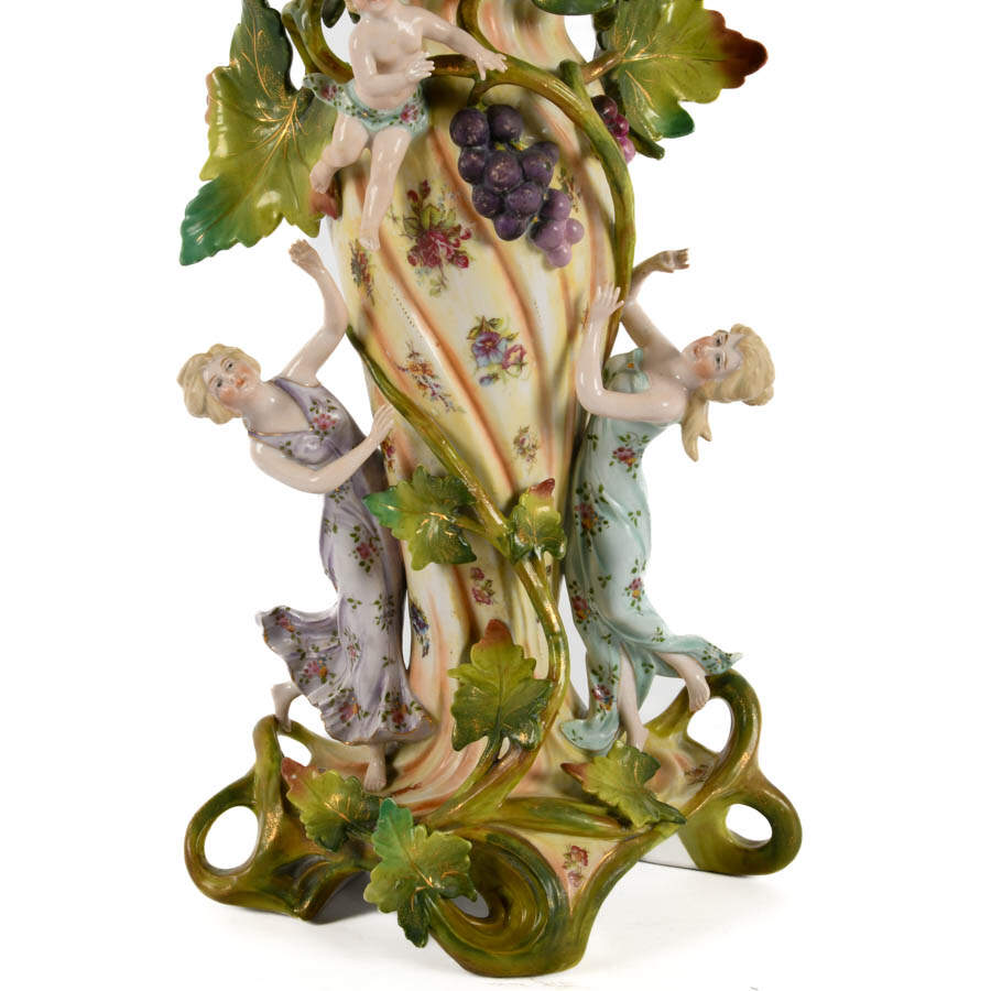 Figural Art Nouveau Saxony Vase with Botanical Motifs-2