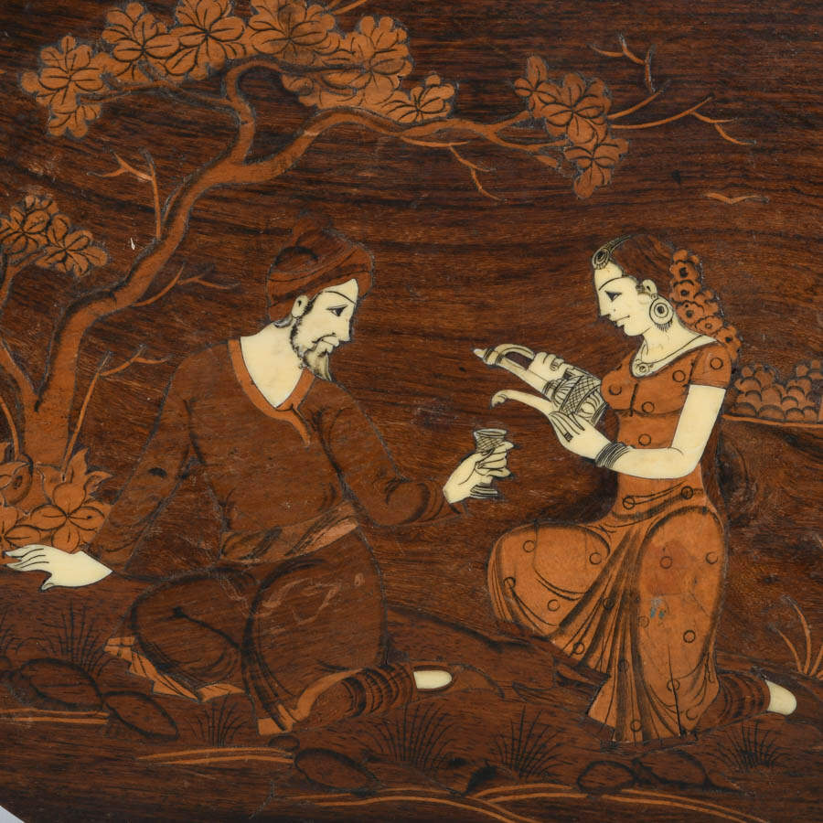 Anglo-Indian Inlaid Wooden Oval Wall Hanging-2