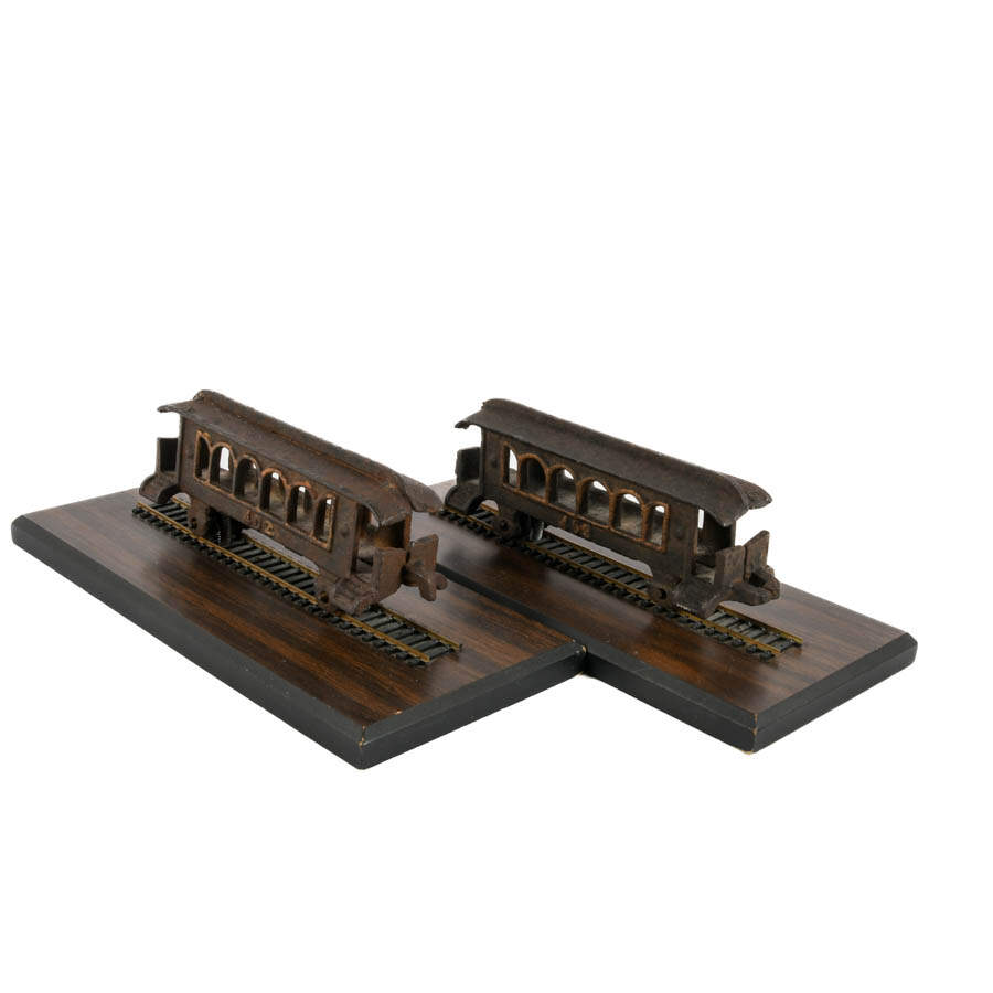 Pair of Cast Iron and Wood Train Bookends-4