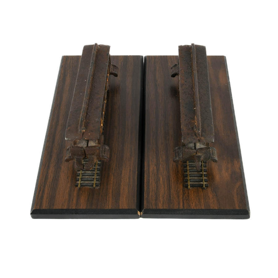 Pair of Cast Iron and Wood Train Bookends-2