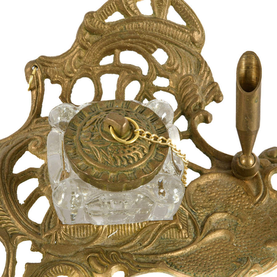 Victorian Style Teleflora Brass Inkwell and Pen Holder-2