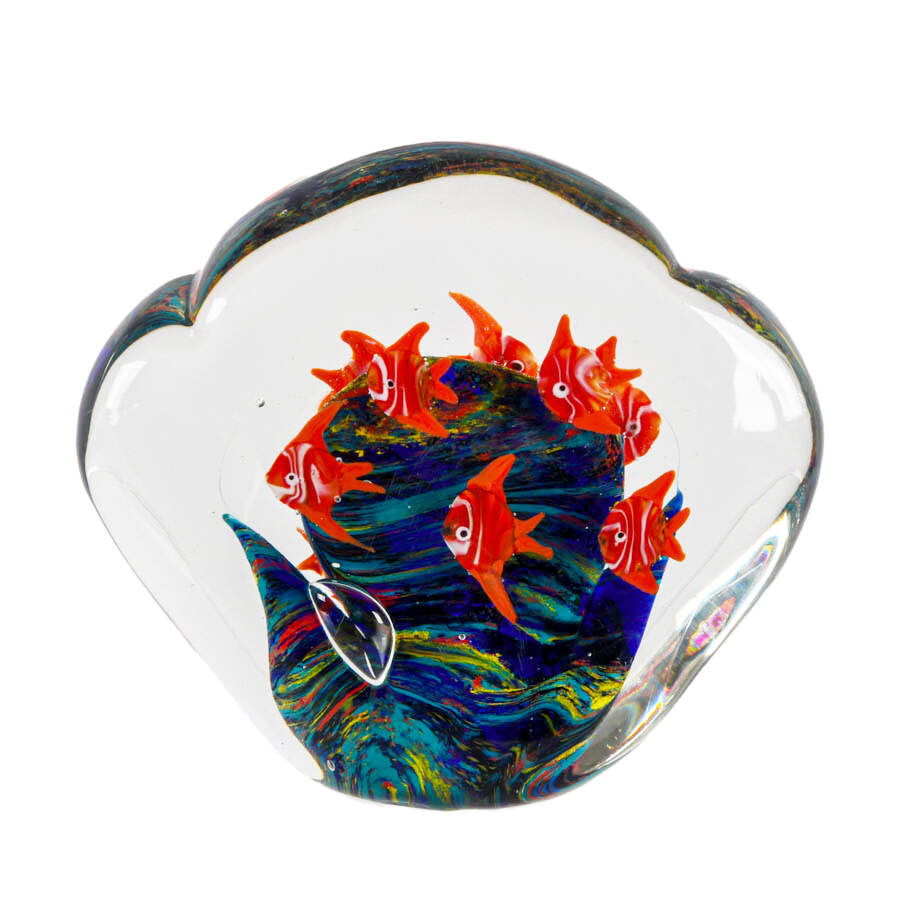 Mid-Century Modern Fish Grouping Art Glass Paperweight-5