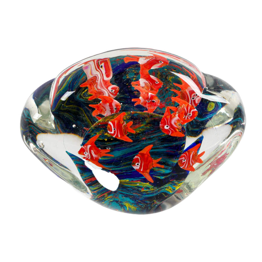 Mid-Century Modern Fish Grouping Art Glass Paperweight-3