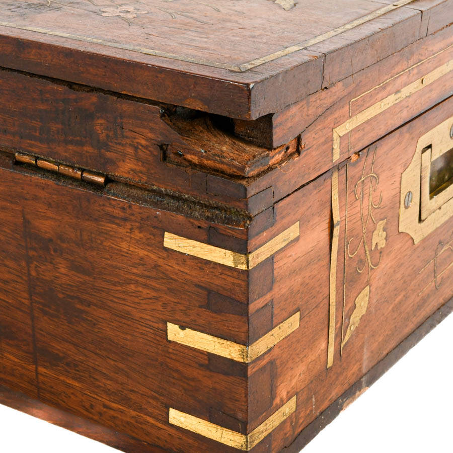 Antique Marquetry Inlaid Document Box-8