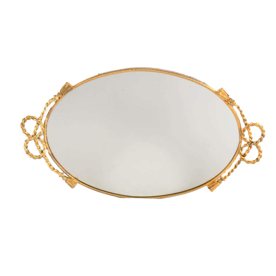 Ornate Brass-Framed Vanity Mirror with Bow Handles-2