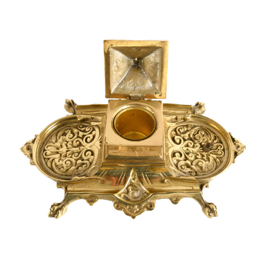 Japanese Brass Footed Pagoda Inkwell-5