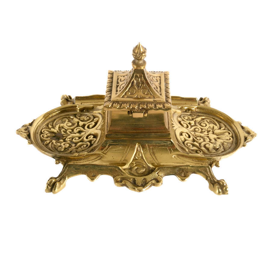Japanese Brass Footed Pagoda Inkwell-4