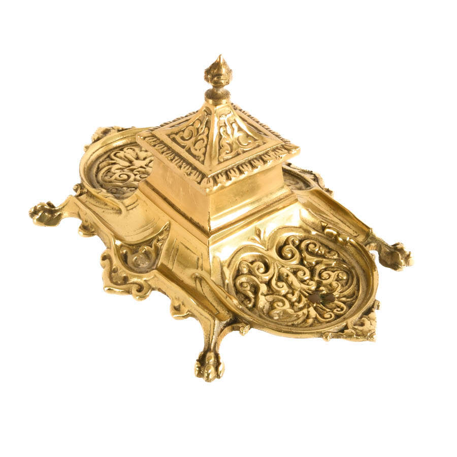Japanese Brass Footed Pagoda Inkwell-2