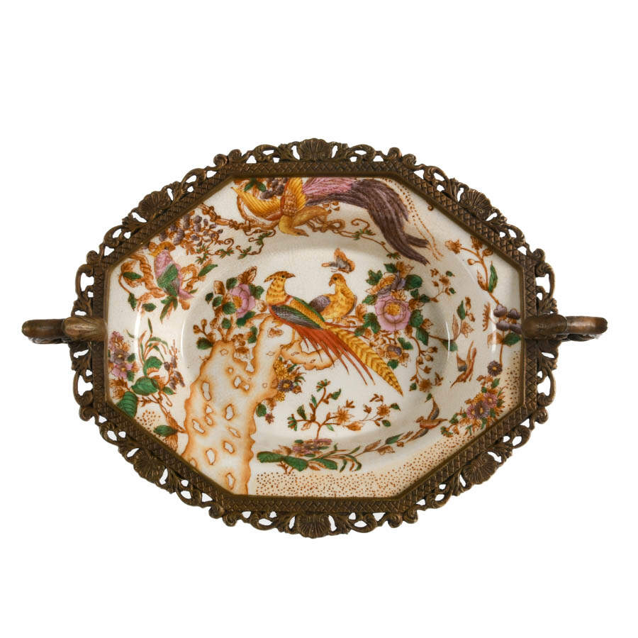 Mark Roberts Bronze and Porcelain Footed Phoenix Centerpiece-5